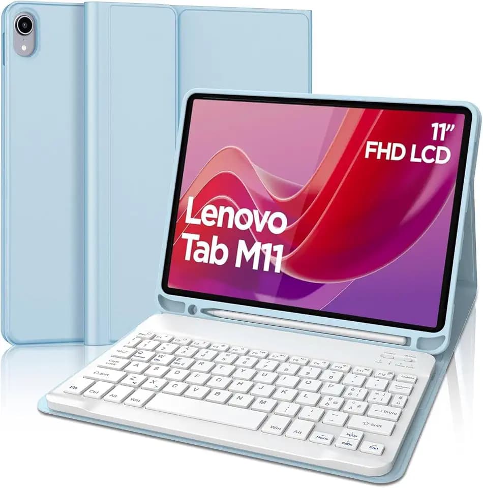 Keyboard Case for Lenovo Tab M11 / K11 LTE 11 Inch 2024, Magnetic Detachable Wireless Bluetooth Keyboard Cover, Folio PU Leather Case with Pencil Holder for Lenovo M11 Tablet, Auto Wake/Sleep