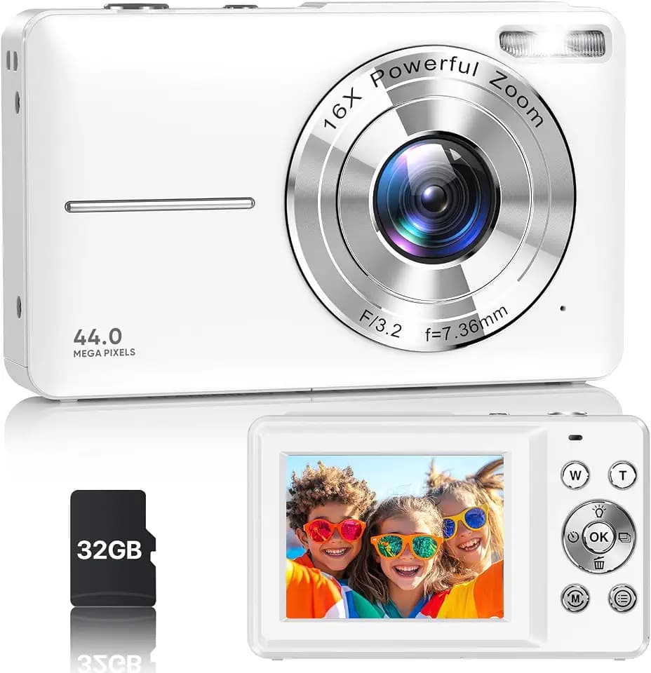 Digital Camera, Latest FHD 1080P Digital Camera for Teens with SD Card Anti Shake Point and Shoot Cameras Portable 16X Zoom Compact Small Cameras for Kids Boys Girls Seniors with Wrist Strap