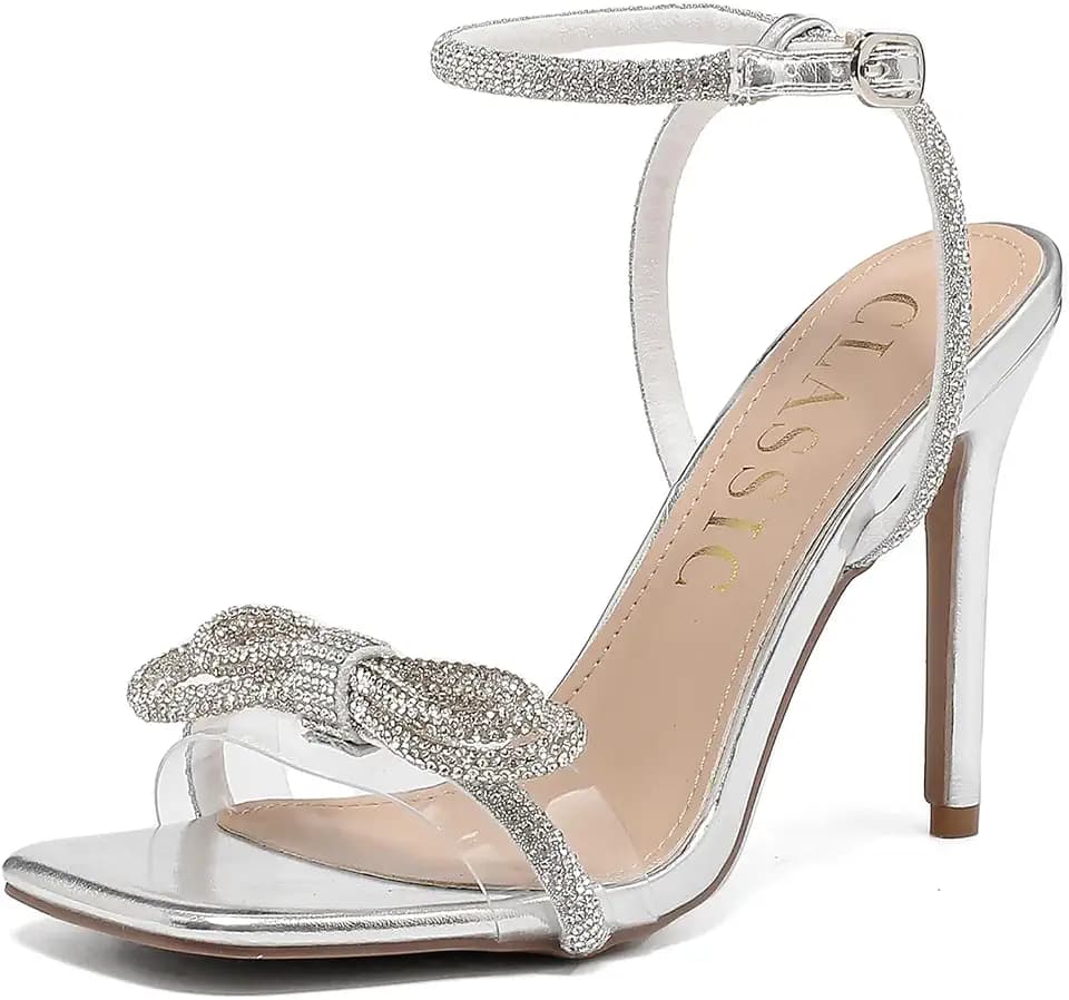 Damen Sandaletten mit Absatz Elegant und Bequem Glitzer High Heels, Verstellbarer Knöchelriemen Riemchensandalen Sommer Schuhe Klassische Blockabsatz Diamantsandalen