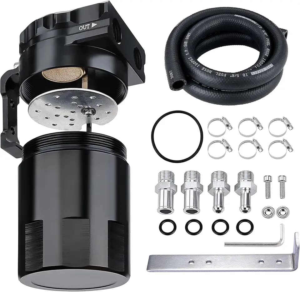 EVIL ENERGY Oil Catch Can, 300ML Universal Baffled Catch Can Kit with 5FT 5/8 Inch Hose, Aluminum Air Oil Separator Upgraded Internal Filter