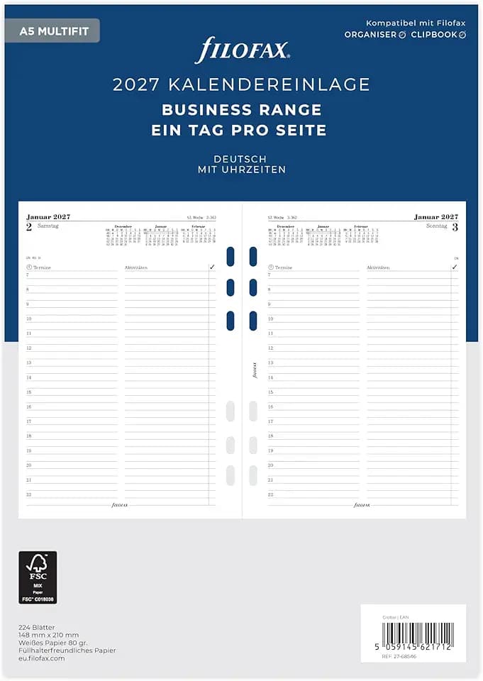 Filofax Kalendereinlage A5 Multi 1 Tag auf 1 Seite deutsch 2027