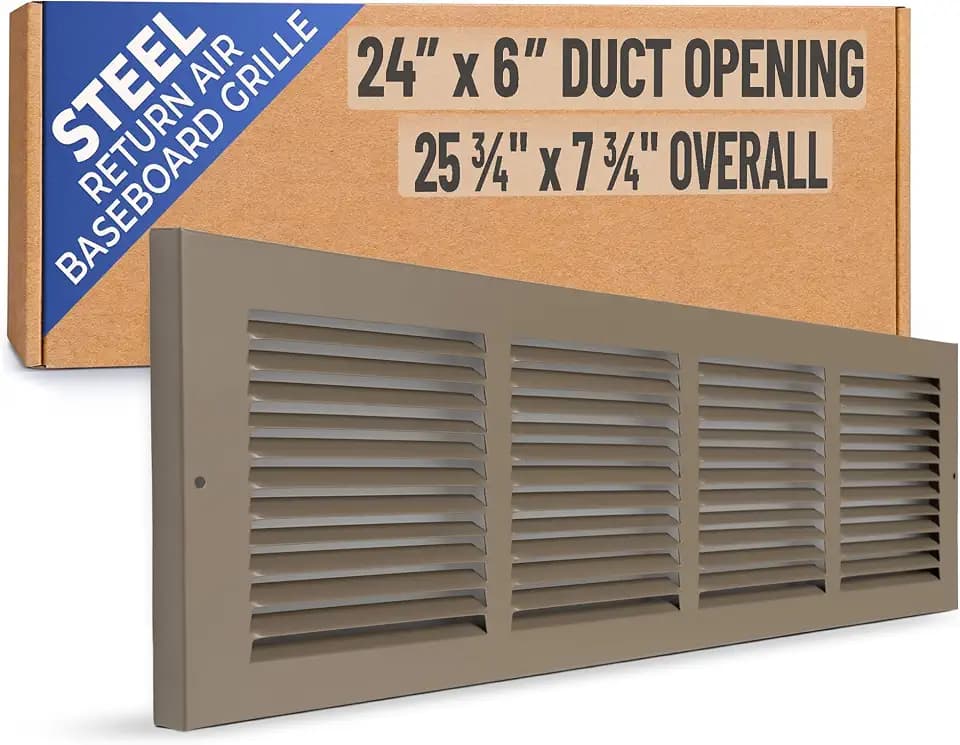 Fits 24x6 Duct Opening | Steel Baseboard Return Air Grille by Handua | Vent Cover Grill | 7/8" Margin Turnback [Depth] to Fit Baseboard | Brown | Outer Dimensions: 25.75"W X 7.75 "H