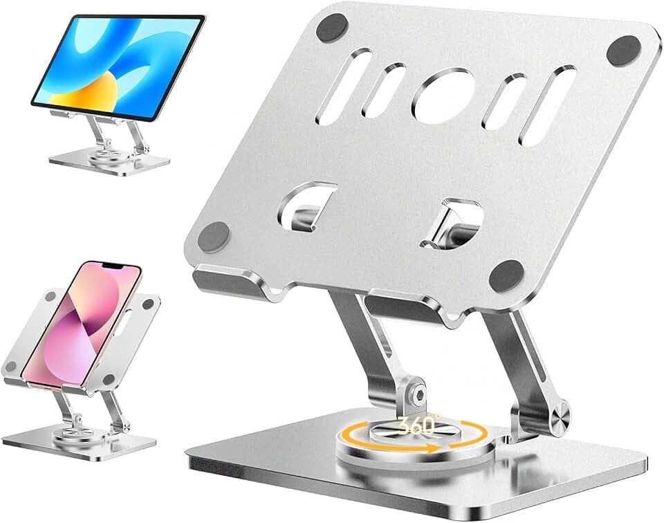 Tablet Ständer 360°Drehbar, Tablet Halterung Tisch Verstellbar, ipad Halterung, Höhenverstellbar, iPad Ständer für Tablets 4-12.9", iPad, Tragbare Monitore, Smartphone, Computer