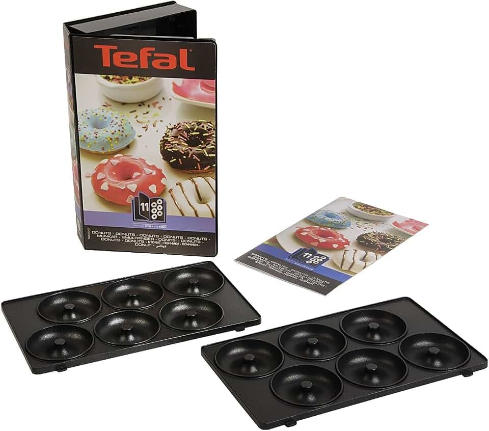 Tefal Platte Backform Donuts Nummer 11, passend für Tefal Snack Collection SW852, SW853, SW854, SW857 und Snack Time SW341, SW342, Rezepte, Aufbewahrungs-Box, spülmaschinengeeignet, schwarz, XA8011
