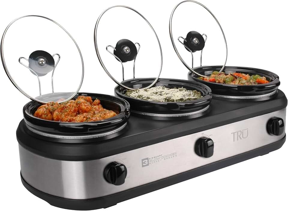 TRU Triple Buffet Server, Three 2.5-Quart Removable Crock Inserts