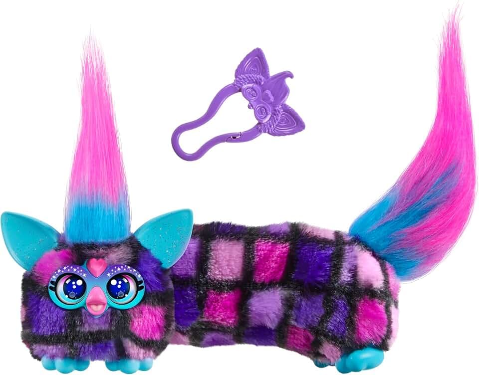 Furby DJ Furblets Dis-Co-Dazz bunt-Kariertes elektronisches Plüschspielzeug Macht Musik, Geräusche und spricht Furbisch, Stofftier für Kinder ab 6 Jahren mit Schlüsselanhänger