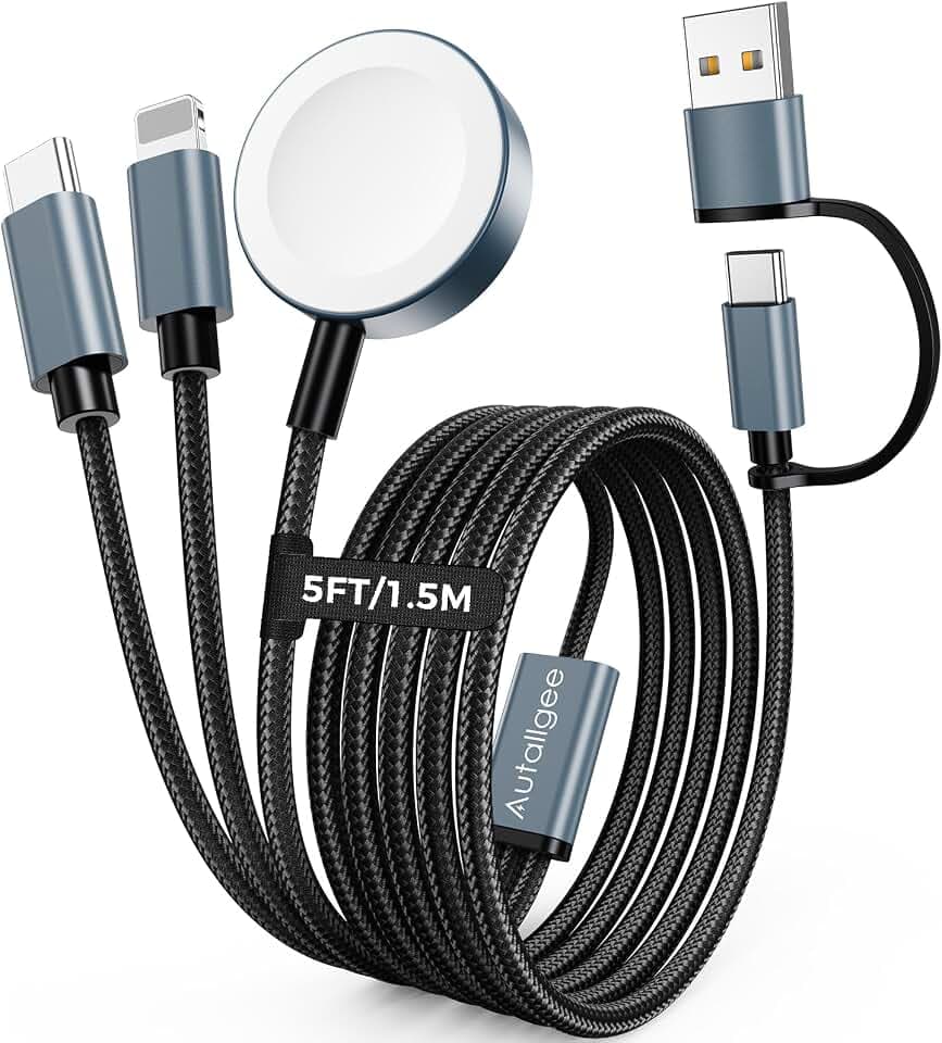 5FT Travel Essentials for Apple Watch Charger/L Charger/USB C Charger