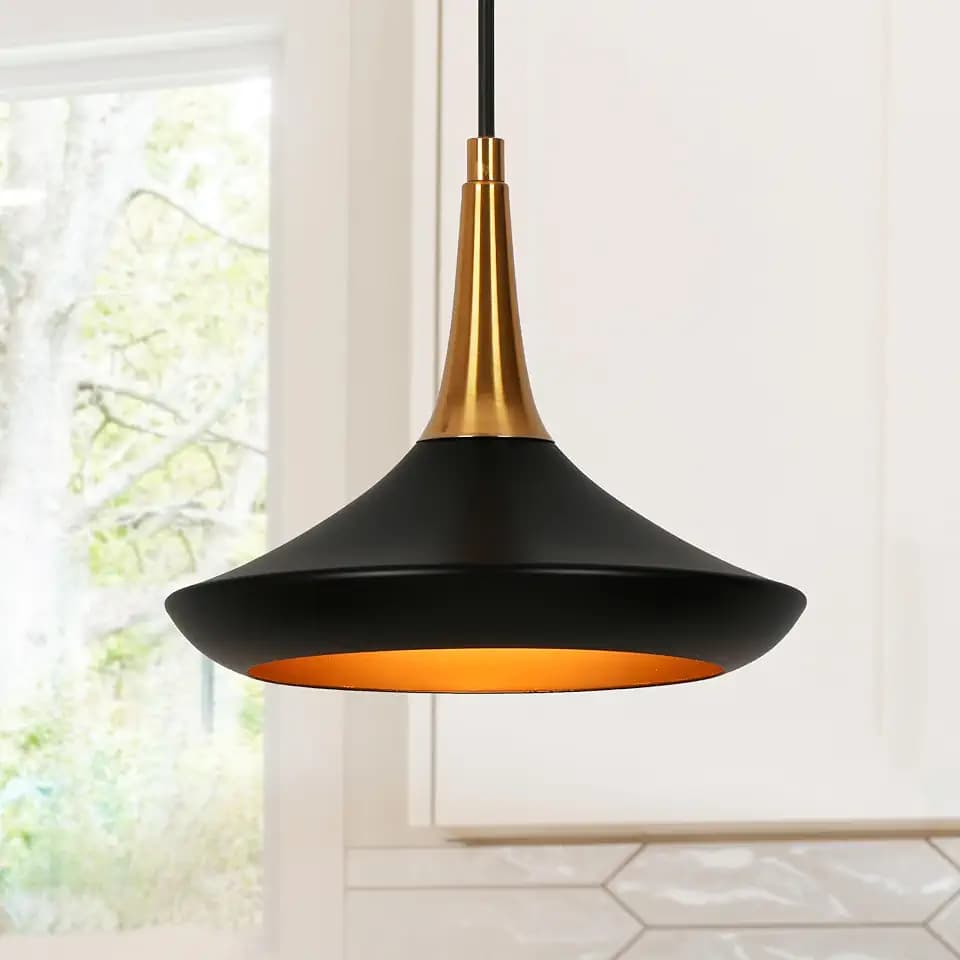 Pendant Light Kitchen Island, Black & Gold Brass Hanging Light Fixture Over Island for Dining Room, Bedroom, Foyer and Entryway