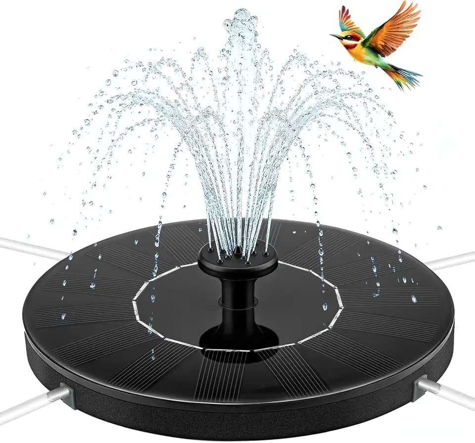 1.5W Solar Fountain, Solar Water Fountain with 6 Nozzles, Solar Water Pump Floating Fountain for Bird Bath, Pond, Garden, Pool, Fish Tank