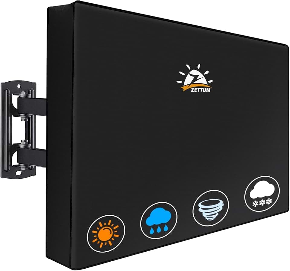 Zettum TV Abdeckung für 52-55 Zoll TV, Fernseher Bildschirmschutz Abdeckung Außenbereich 600D Oxford PU Beschichtung Heavy Duty & Wasserdicht Displayschutz für Fernseher (Schwarz)