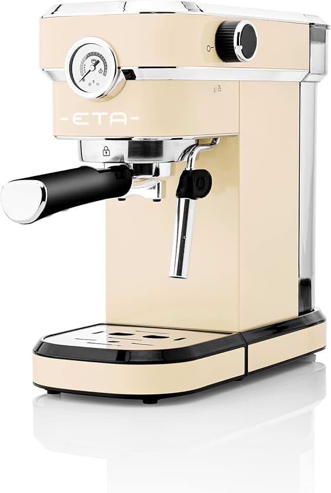 ETA Siebträger Storio I Beige I Espressomaschine I Milchschaumdüse I 20 Bar I 750ml Wassertank I 1350 Watt