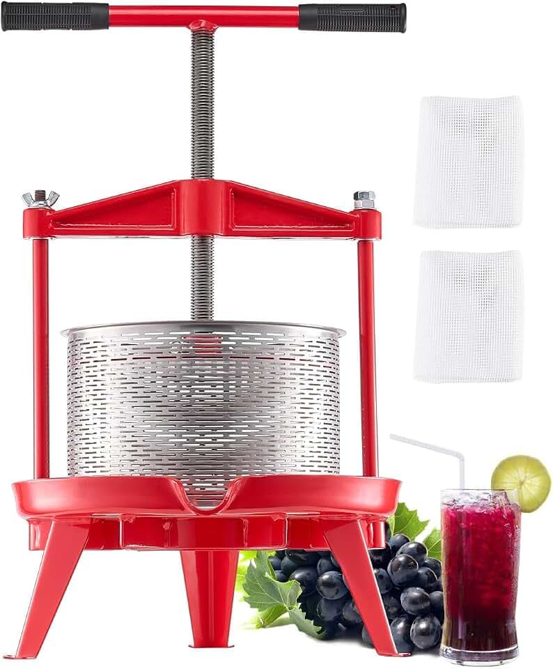 VEVOR Obstweinpresse Obstmühle Apfelmühle (9 L), Edelstahlkorb mit dreieckiger Struktur, manueller Entsafter, manuelles Mahlwerk, Apfelweinpresse Traubenpresse mit T-Griff für Küche Zuhause