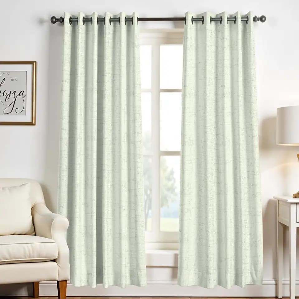Mayfair Linen 3 Ply Linen Curtains 90 Inches Long 2 Panels Set - Bedroom Living Room 90 Inch Linen Curtains, Soft, Thick, Textured Window Drapes Semi Sheer Light Filtering Panels (52 x 90 Sage Green)