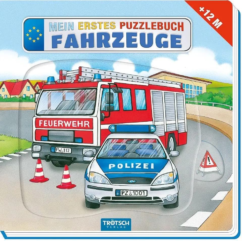 TRÖTSCH - Mein erstes Puzzlebuch "Fahrzeuge" | Farbenfrohes Kinderbuch mit lustigen Reimen und großen Puzzleteilen. Interaktives Kinderbuch zum gemeinsamen Vorlesen, Spielen und Staunen | Ab 1 Jahr