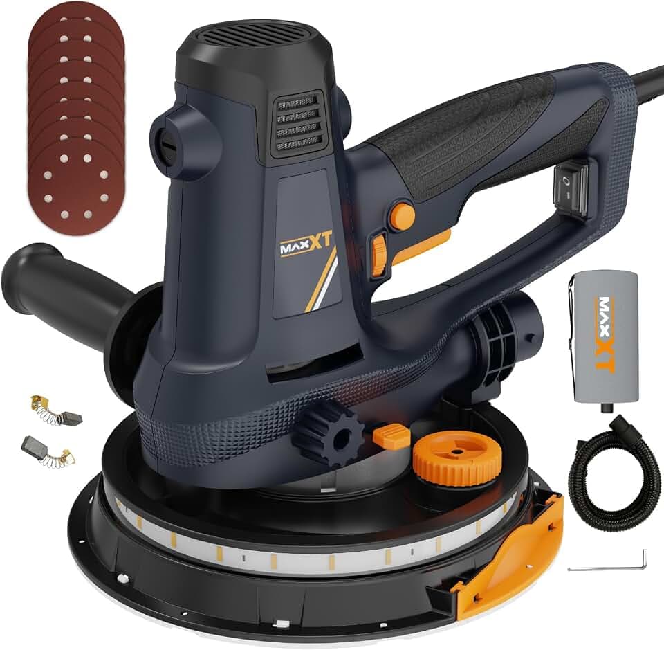 MAXXT Handschleifmaschine für Trockenbau, 810W Elektroschleifmaschine für Wände, 1500-2800RPM variable Geschwindigkeit, einstellbare Absaugung, Grob-/Feinschliff, 8 Stück Schleifscheibn