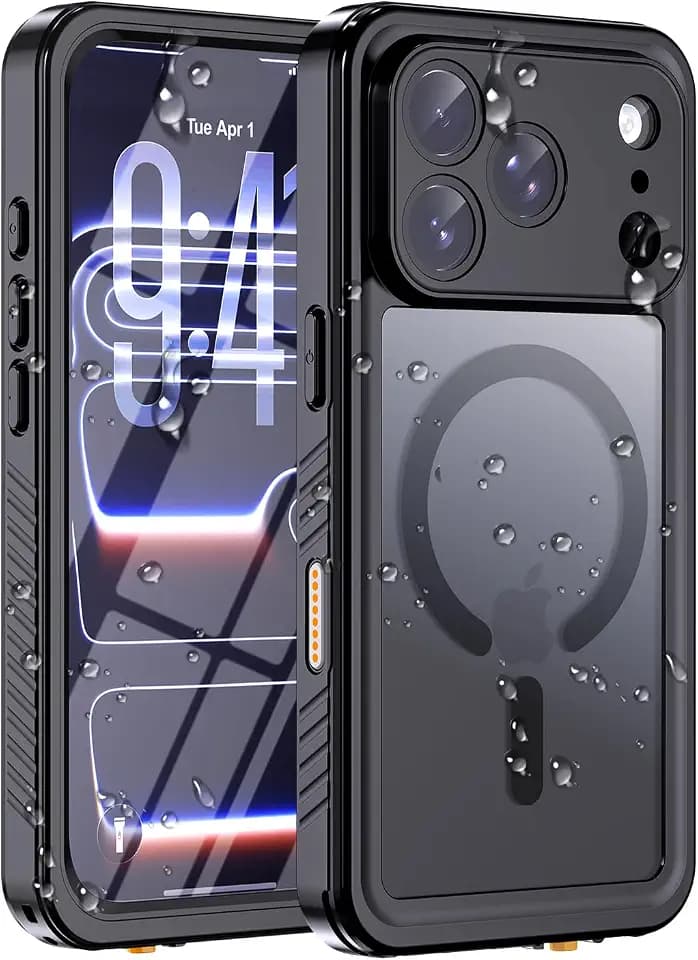 Hualele Magnetic for iPhone 17 Pro Case Waterproof, Compatible with MagSafe, Built in Lens & Screen Protector Translucent Matte Hard Back Full Body Protection IP68 Underwater Phone Cover, Black