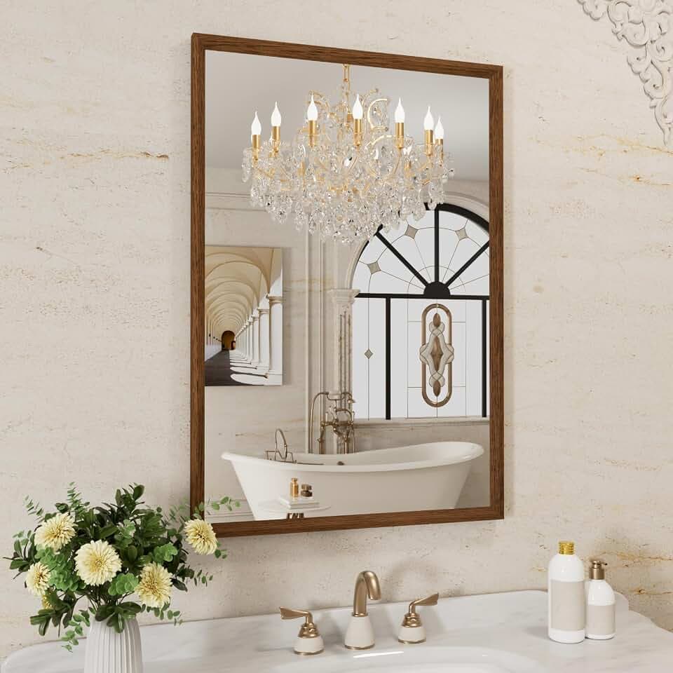 WEER Bathroom Vanity Mirror Walnut 24X36 Inch