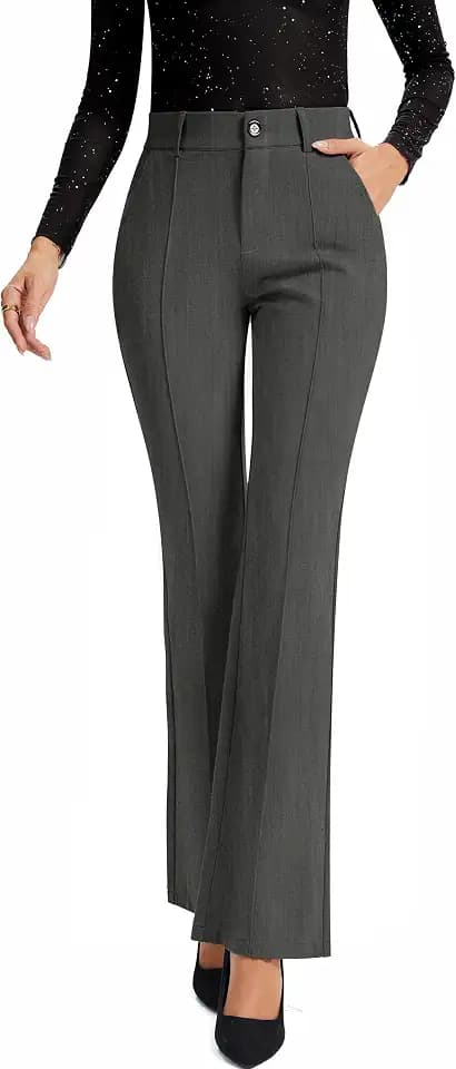 FUNYYZO Flare Work Pants for Women Stretchy Bootcut Leg Slacks for Business