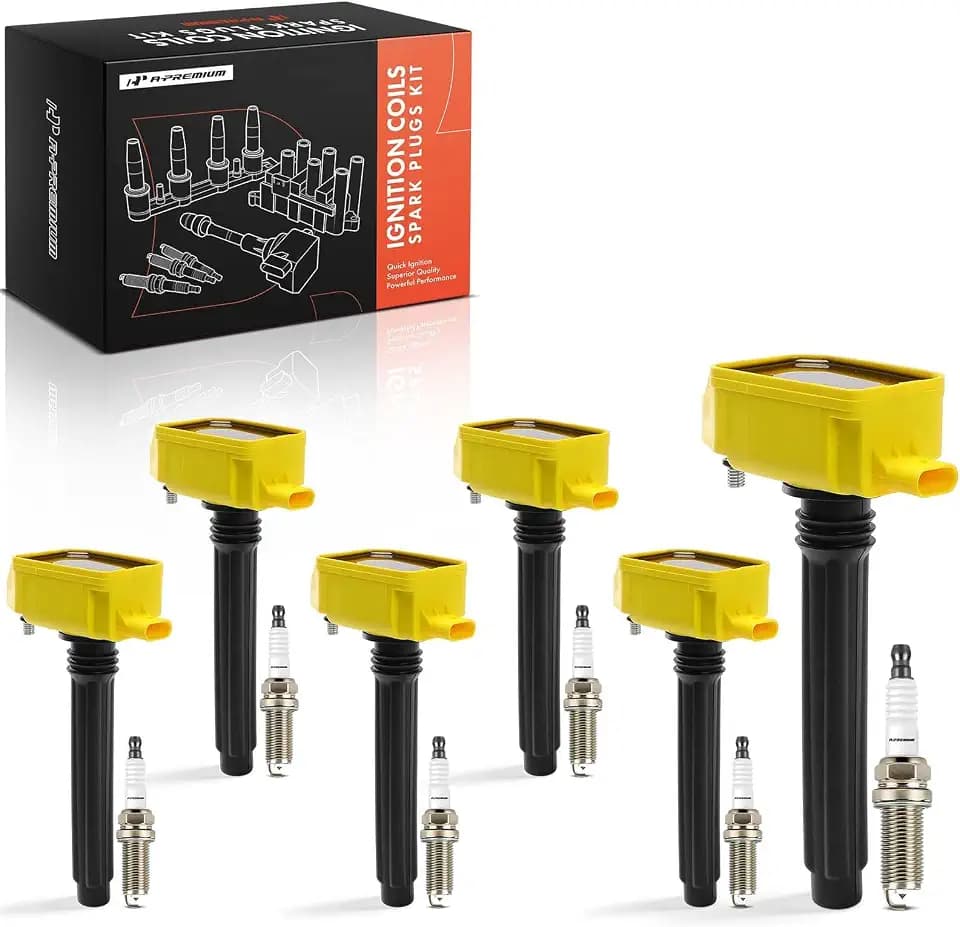 A-Premium Ignition Coil (Yellow) with 3-Pins and Iridium Spark Plugs