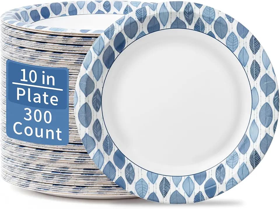 OuMuaMua 10 Inch Paper Plates, 300 Count Disposable Paper Plates
