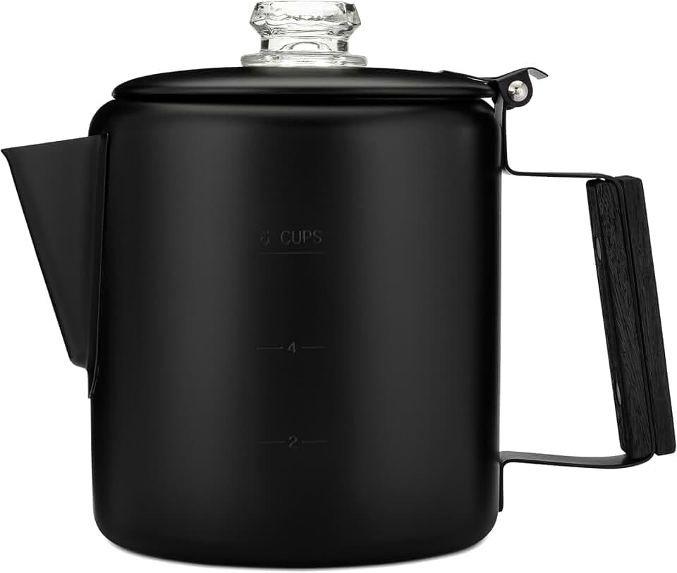 COLETTI Bozeman Black Percolator Coffee Pot — Camping Coffee Pot — America’s Sleekest Percolator – NO Aluminum or Plastic [6 cup]