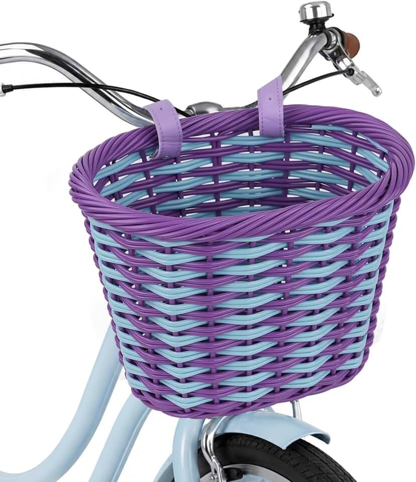 Woven Bike Basket Front Handlebar Basket for Storage with 2 Adjustable Leather Straps,Suitable for Most Bikes