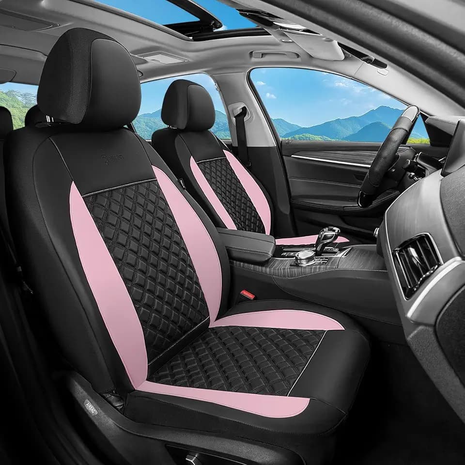 FLORICH Seat Covers, Front Seat Covers 2 PCs, Automotive Seat Cover for Cars, Luxury Leather Universal Seat Cover Accessories Fit for Most Cars SUV Truck Sedans(Pink)