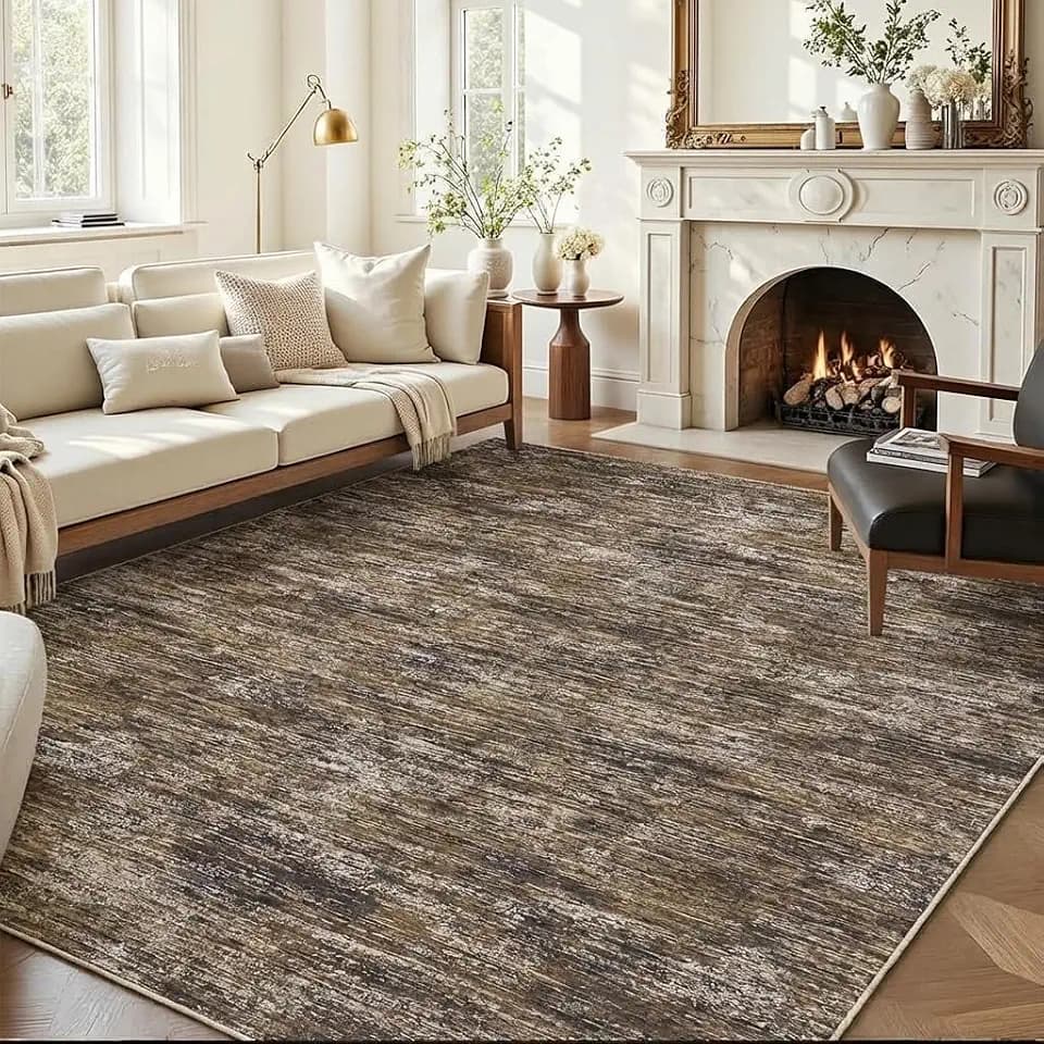 GarveeHome 6x9 Living Room Rugs Modern Washable Area Rug for Bedroom, Stain Resistant Neutral Solid Color Rugs with Rubber Backing, Non Shedding Low Pile Carpet for Dining Room, Entryway, Brown