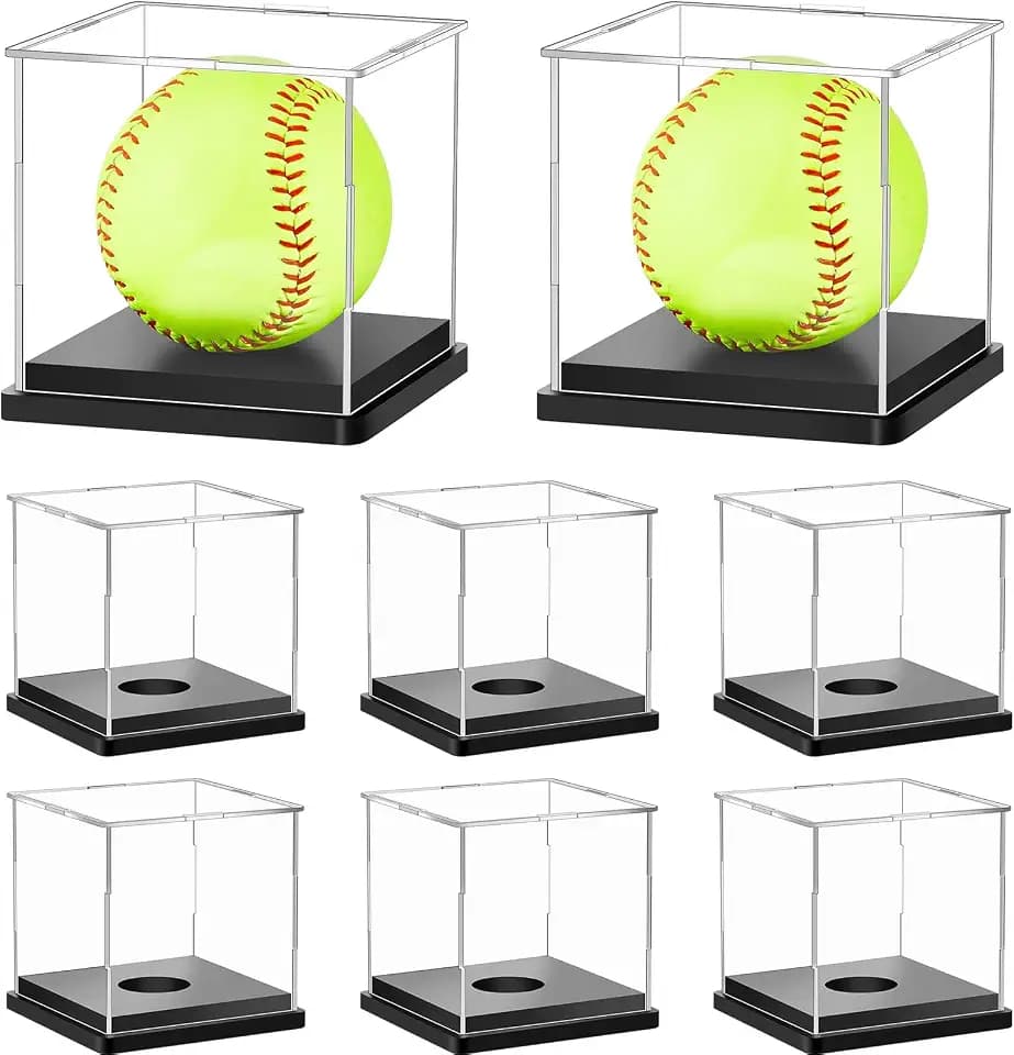 Leinuosen 8 Packs Softball Display Case Plastic Softball Holder Stand Baseball Display Case Memorabilia Acrylic Box UV Protected Clear Cube for Baseball Tennis Ball Sports Ball Storage