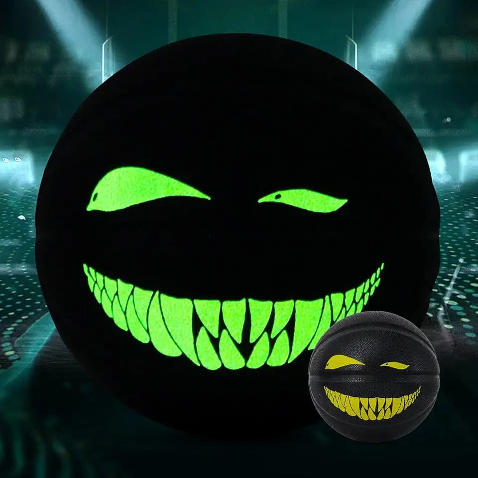 Kuangmi Glow in The Dark Basketball, Luminous Glowing Composite Leather Ball Gifts for Men, Women, Teenager, Indoor & Outdoor Night Basketball, Size 5/Size 6/Size 7