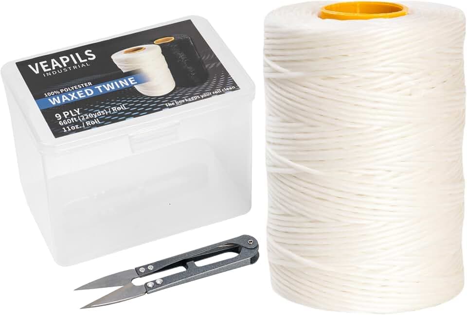 9-Ply White String Waxed Twine, 660 Feet per Roll Heavy Duty Twine String