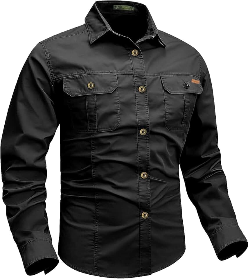 Men's Long Sleeve Button Down Cotton Shirts with Pockets