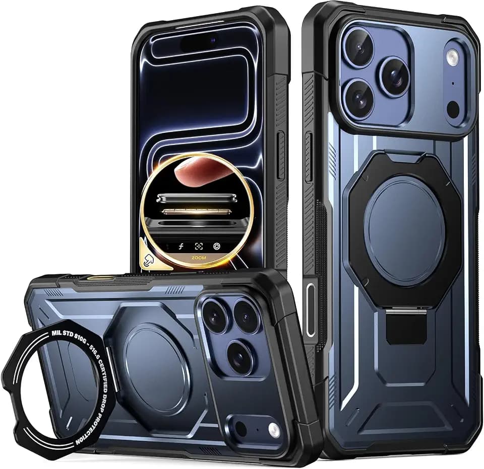 Poetic Spartan Case with Ring Stand for iPhone 17 Pro, [Camera Control Button][Magsafe Compatible], Full Body Rugged Shockproof Protective Cover Case, Midnight Blue