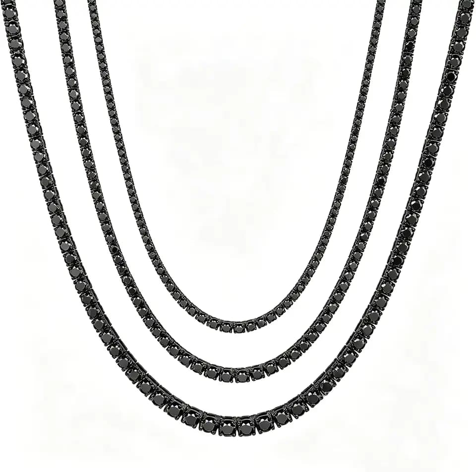 3/4/5mm Black Moissanite Tennis Necklace 316L Stainless Steel With 18k Black Gold Plated Moissanite Chain for Men Husband Women Handmade Gifts Anniversary Birthday