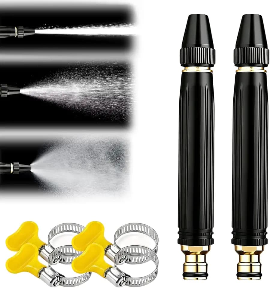 2 Packs Heavy Duty Adjustable Hose Nozzle, High Pressure Jet Sweeper Spray Nozzle with Leak-Proof Design, Metal Garden Hose Sprayer for Car Wash, Lawn, Patio Cleaning