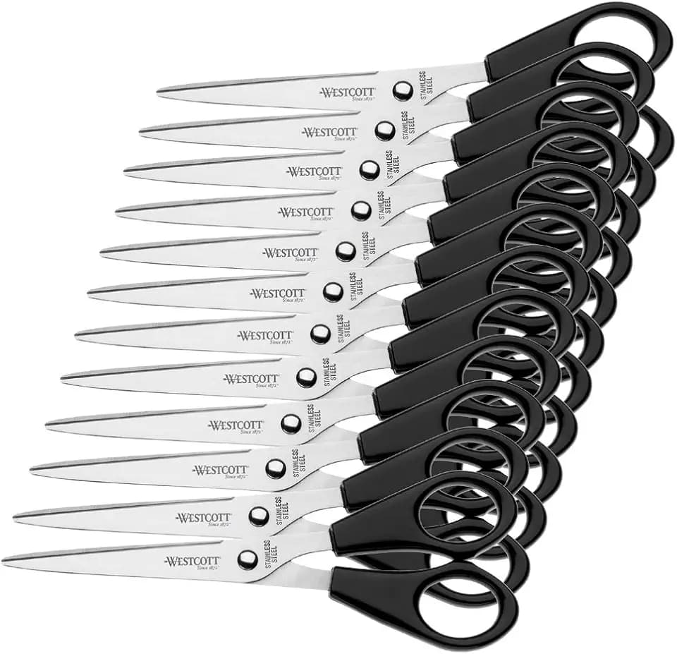 Westcott E-31160 00 Büro Schere, rostfreie Klingen, schwarzer Kunststoff-Griff, 15.5 cm, 12 Stück