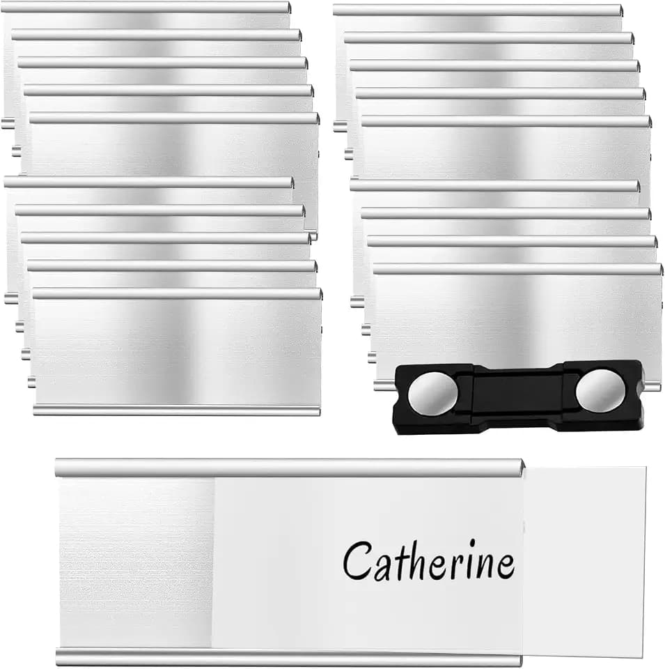 20 Stück Aluminium Namenschilder mit Starkem Doppelmagnet, Namensschilder für Kleidung Magnet,Professionell Magnet Namensschild mit Papierschlitz,Ca. 72x 35 mm(2.8x 1.4Zoll)(Silber)