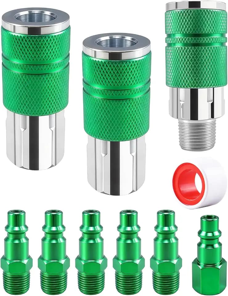 9-Piece 3/8" High Flow Air Hose Fittings Set, 3 Couplers (2 FNPT + 1 MNPT) & 6 Plugs (5 FNPT + 1 MNPT) with 3/8" Body & 3/8" NPT Threads, Air Compressor Accessories Quick Connect Set, Max 300PSI