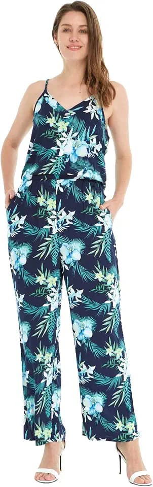 Hawaii Hangover Women's Hawaiian Strap V-Neck Jumpsuit Signature Prints