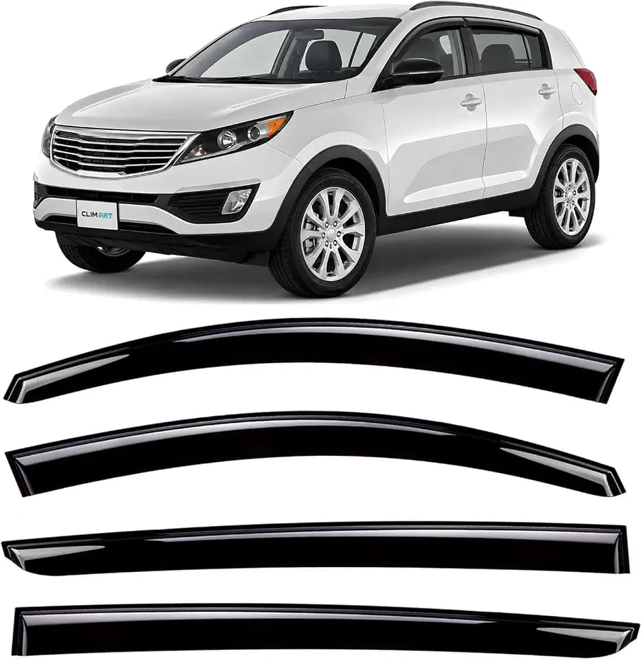 CLIM ART Incredibly Durable Rain Guards for Kia Sportage 2011-2016, Original Tape-on Window Deflectors, Vent Deflector, Vent Window Visors for Cars, Dark Smoke, Car Accessories, 4 pcs- 411167