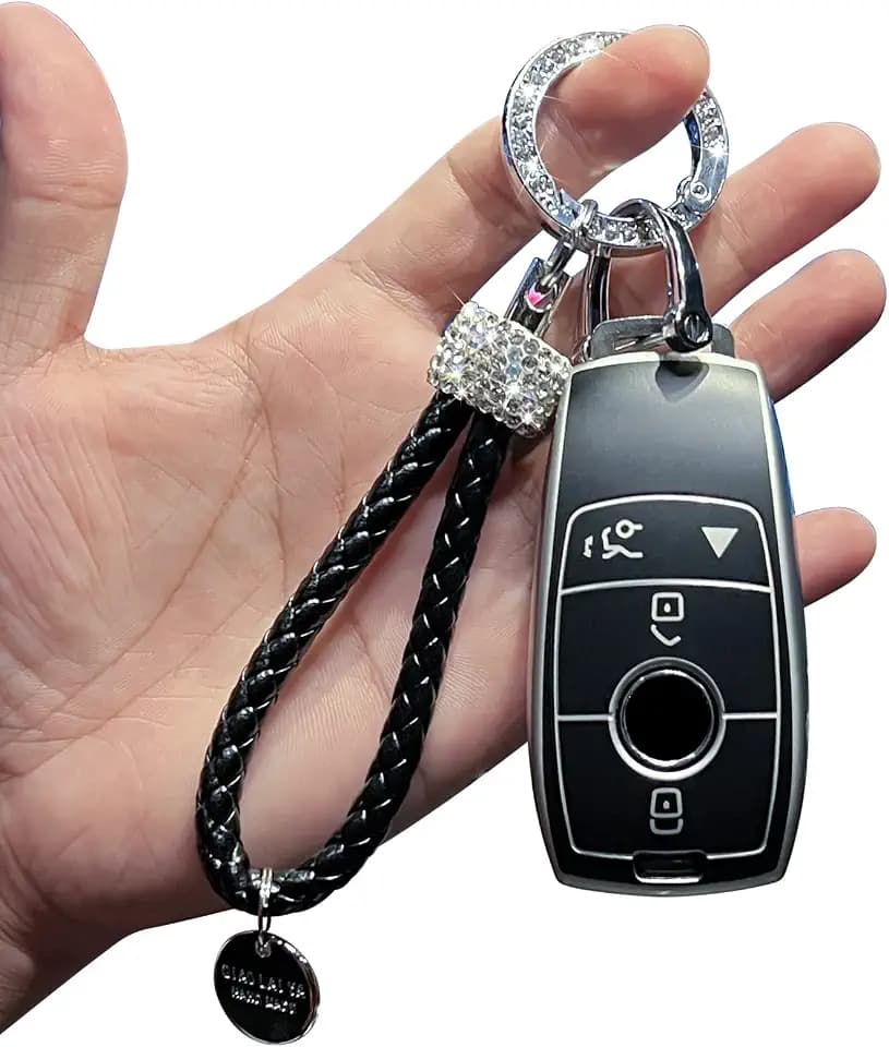 Premium Soft TPU Smart Key Fob Case with Key Strap Compatible for Mercedes-Benz A, C, E, S, CLA, CLS, GLA, GLB, GLC, GLE, GLS, G Glass 2017-2022 ((4-Button, Black))