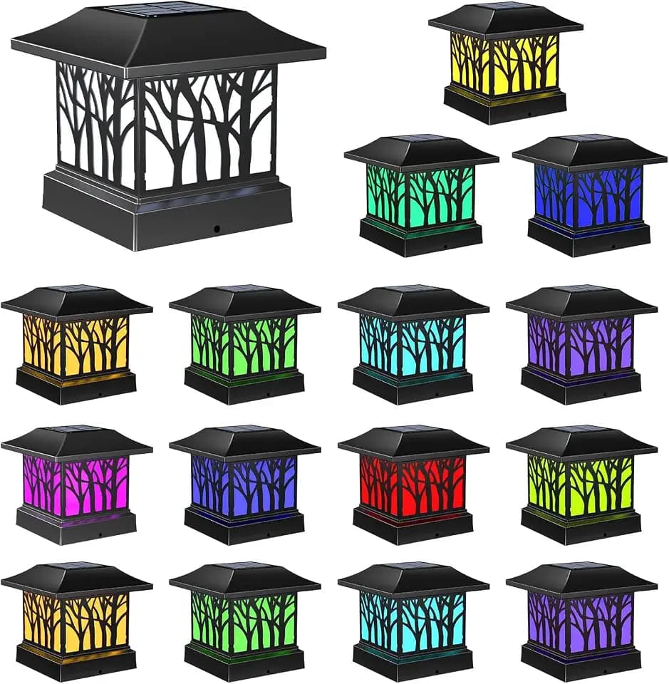 16 Pack Solar Post Cap Lights, Outdoor Fence Solar Powered Cap with 4 Lighting Modes Waterproof Light Decorative for Deck Patio or Garden Decor, Fits 4x4 Wood Vinyl Posts (Tree-Pattern Design)