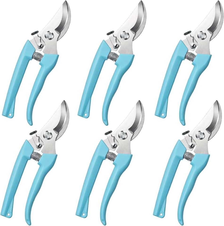 Chumia 6 Pcs Garden Pruning Shears Flower Scissors Handheld Heavy Duty Garden Shears Stainless Steel Clippers for Cutting Flowers, Tree Trimming, Gardening Gifts (Blue)