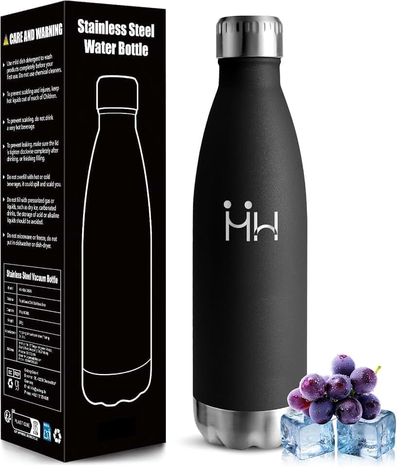 Trinkflasche Edelstahl Kinder, 500ml BPA-frei, Thermosflasche, 18/8 Edelstahl, Trinkflasche Kohlensäure Geeignet, Thermoskanne für Schule, Outdoor, Camping, Picknick