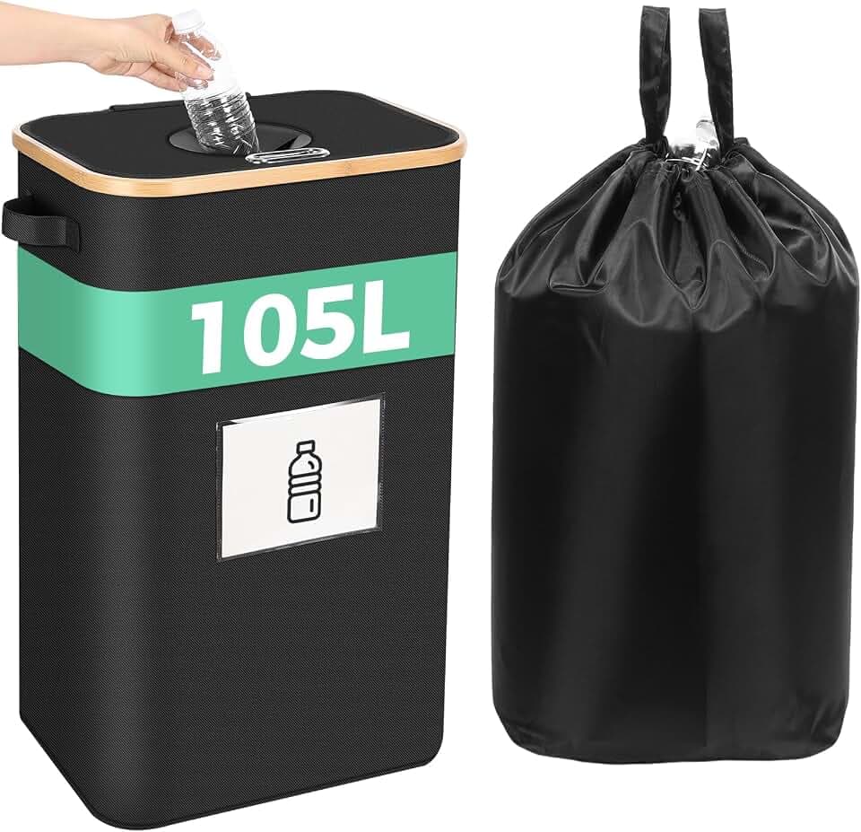 OUSFOT Pfandflaschen Sammelbehälte, 105L Leergut Sammelbehälter Schwarz Pfandflaschen Behälter Geeignet zum Sammeln von Leeren Mineralwasserflaschen,Altglas,Glasflaschen, Dosen