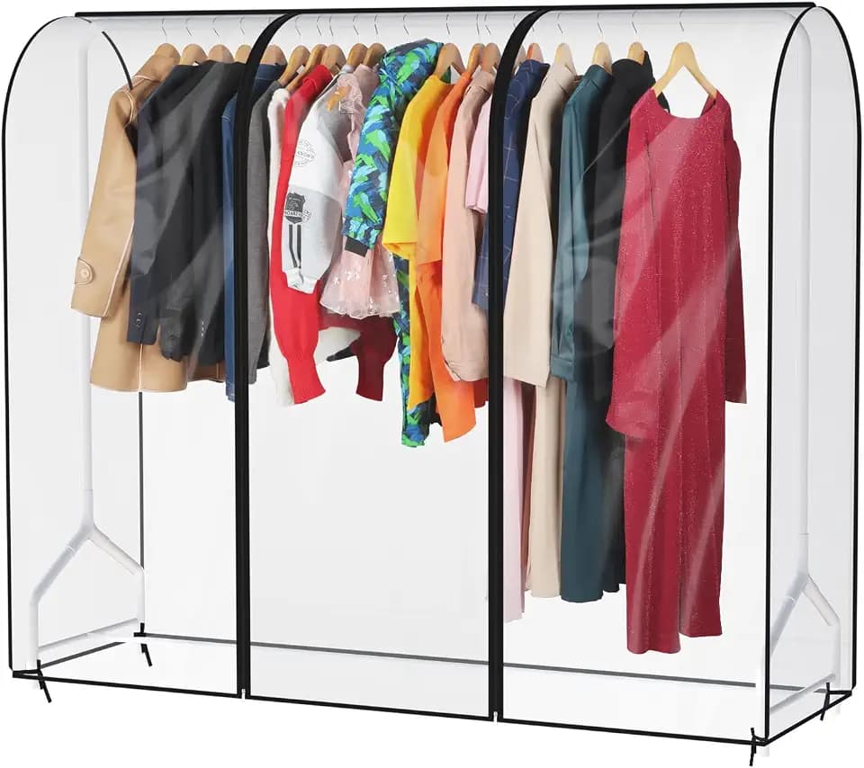 Syeeiex 6ft klare transparente Kleiderständer Abdeckung Mit Reißverschluss 182 x 152 x 50cm kleidersack Staubschutz Wasserdicht Kleiderbügel schutzhülle für Kleiderstange