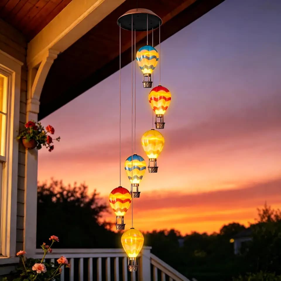 Topstor Hot Air Balloon Solar Wind Chimes for Outside Hanging Decor (Wavy)