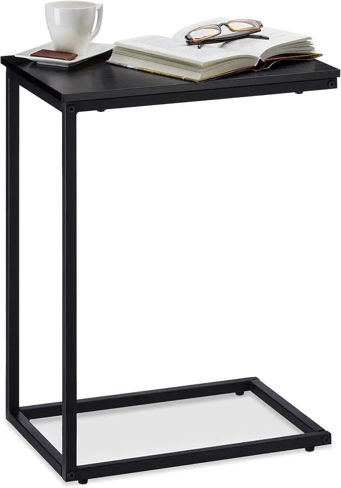 Relaxdays Beistelltisch schwarz, Metallgestell, robust, Melaminplatte, Dekotisch, u-förmiger Couchtisch 60cm hoch, Black