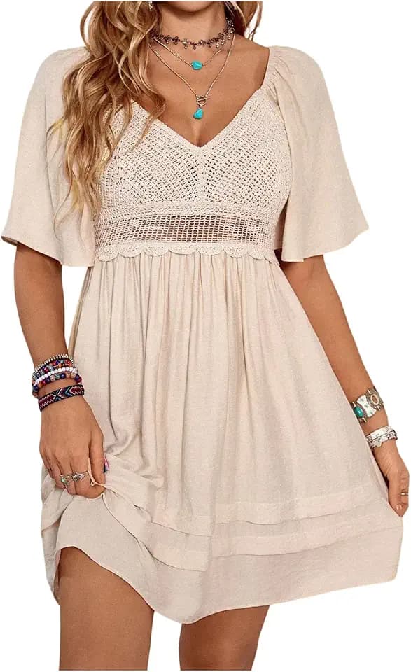 BEAUDRM Women's Western Cowgirl Dress Hollow Out Ruffle A Line Short Dress