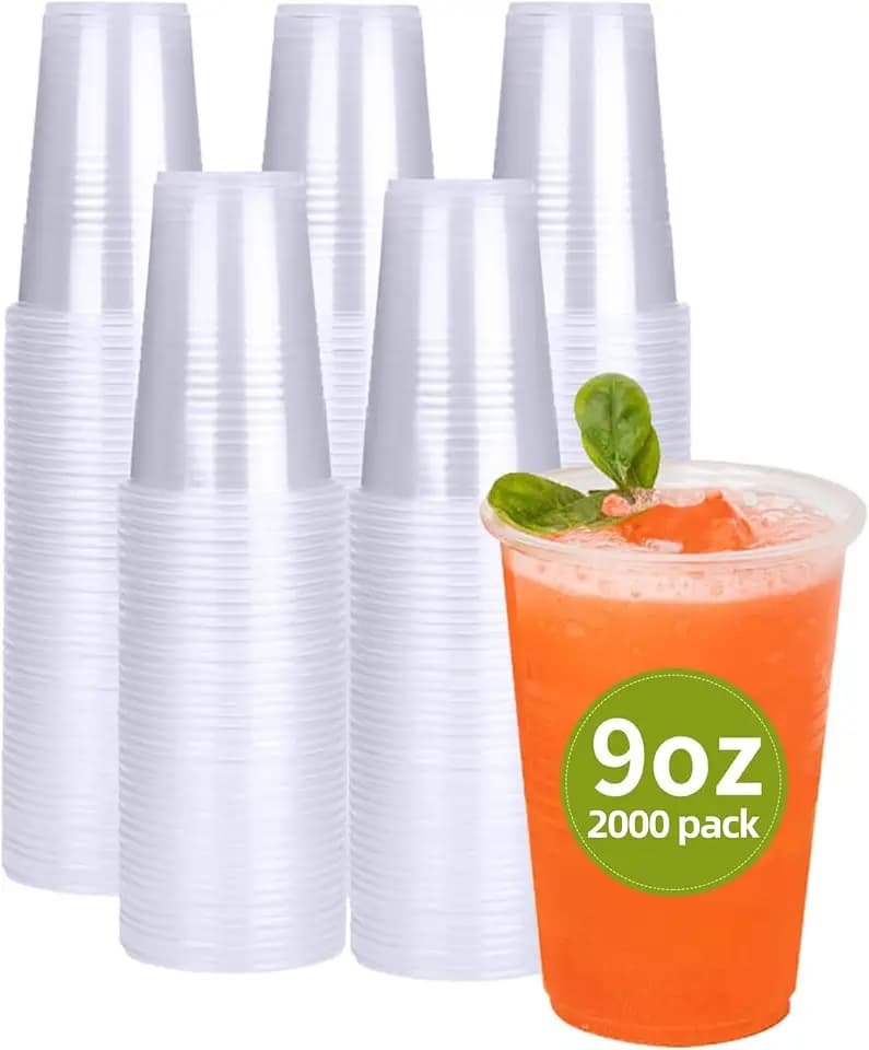 RACETOP 2000 Pack Disposable Plastic Cups 9 oz, Plastic Cups Bulk, Clear Cold Drinking Party Cups, ideal for Wedding,Thanksgiving, Christmas Party